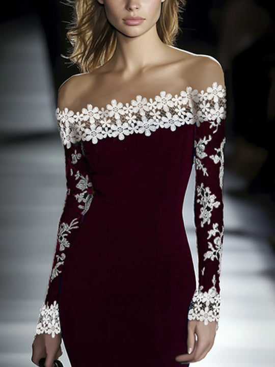 24-Hour-Shipping Lace Neckline Hip Dress