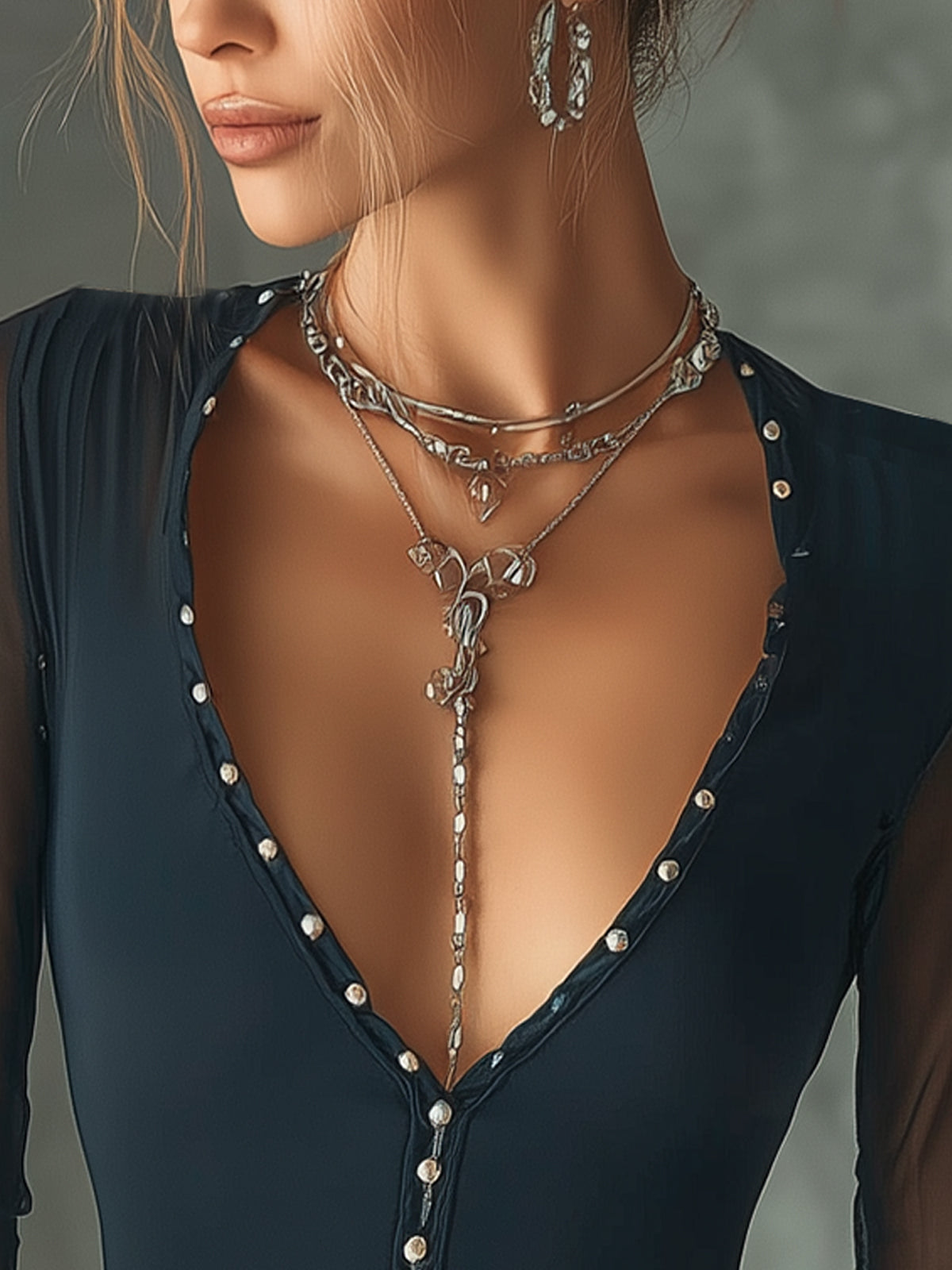 Green Deep V-Neck Sheer Sleeve T-shirt